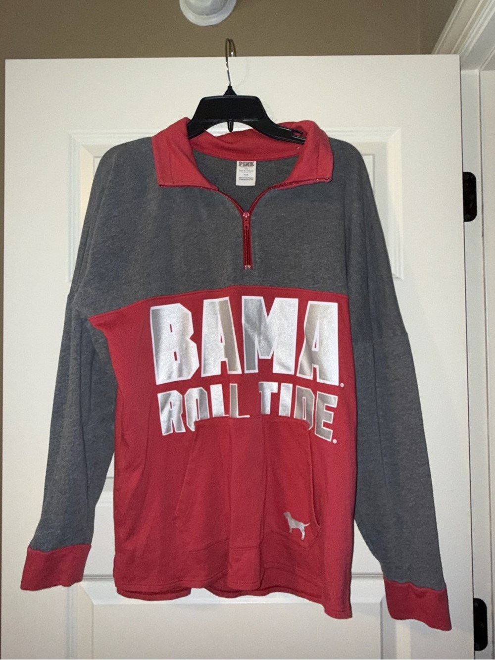 PINK Victoria's Secret Red & Gray BAMA Roll Tide Quarter-Zip